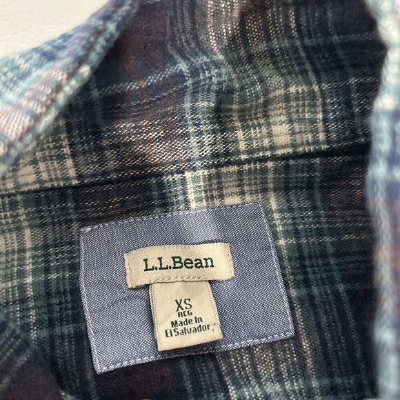 LL Bean Shirt Womens XS Flannel Plaid 1/2 Zip Front Pocket Pullover Green - Picture 10 of 11